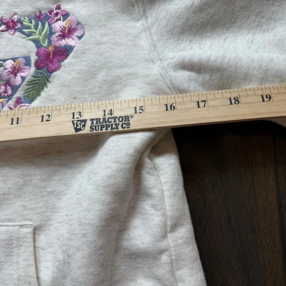 Roxy Hoodie Girls Size M 10/12 Oatmeal Excellent Sherpa Lined Floral Heart Zip